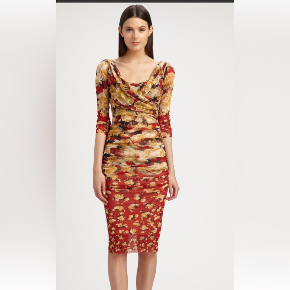 Jean Paul Gaultier Red and Orange Floral Long Sleeve Dress
